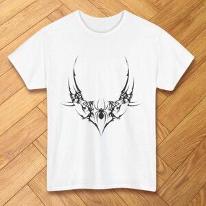 Cyber Y2K Tribal Spider Graphic Tee Streetwear White